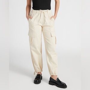HABITUAL WOMENS DRAWSTRING CARGO BEIGE ECRU PANTS SIZE M
